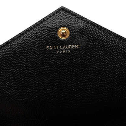 Saint Laurent Grain De Poudre Matelasse Chevron Monogram Chain Wallet Black 7 of 12