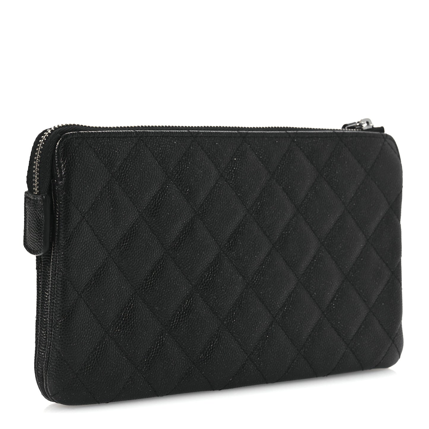 Iridescent Caviar Quilted Small Zipped Pouch Black