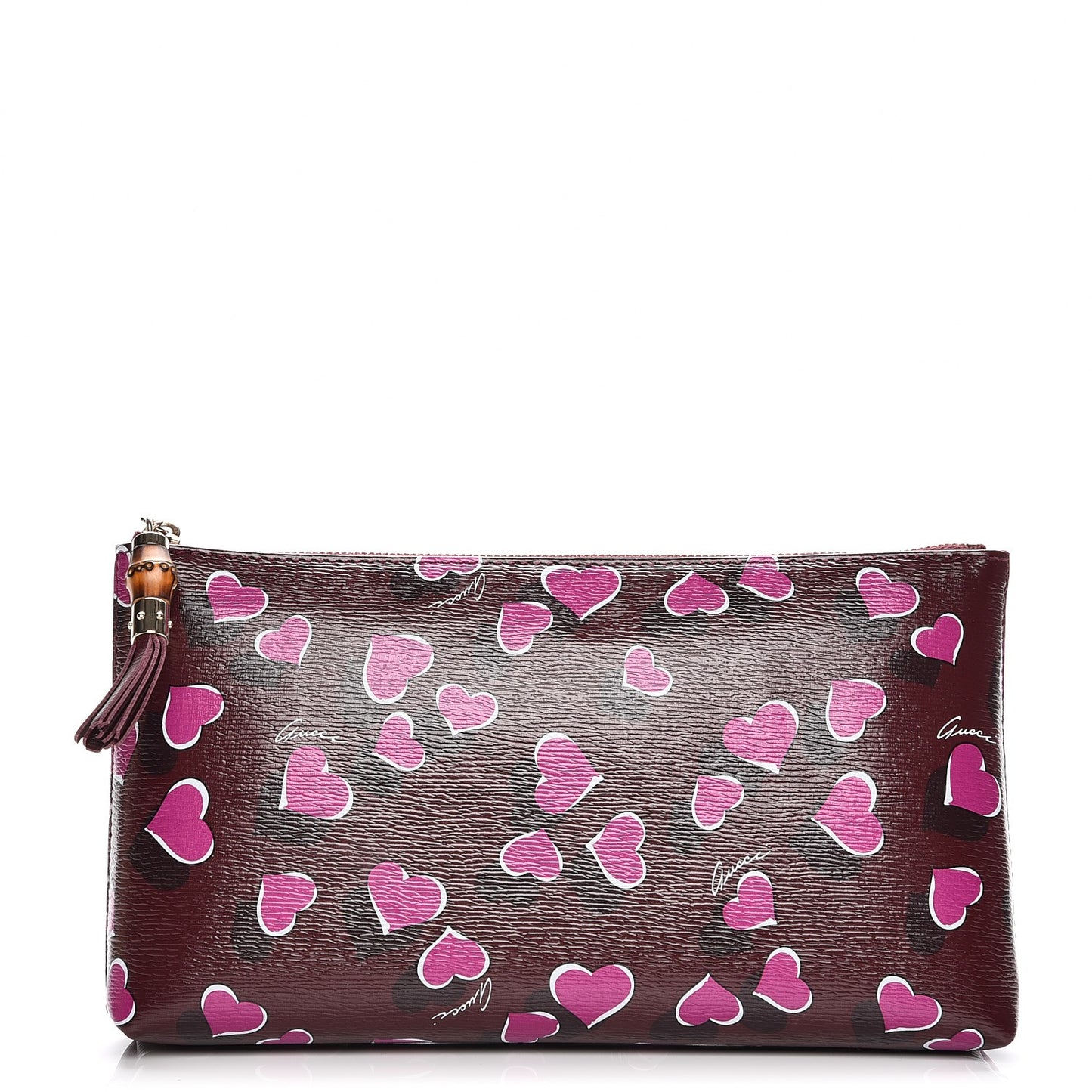 Calfskin Heartbeat Print Large Pouch New Wine