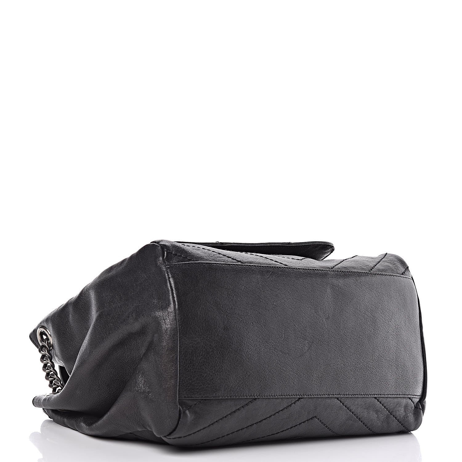 Saint Laurent Pebbled Lambskin Chevron Monogram Large Nolita Black 4 of 10