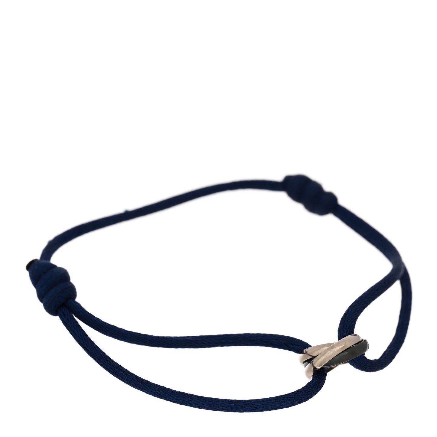 18K White Gold Ceramic Trinity Adjustable Cord Bracelet Blue