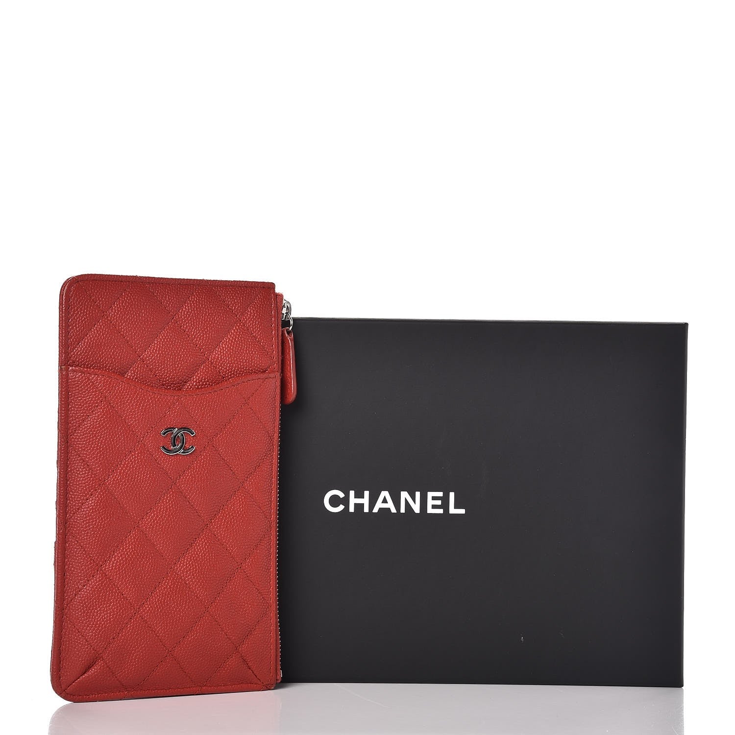Chanel Caviar Quilted Classic Flat Wallet Pouch Red 11 of 11