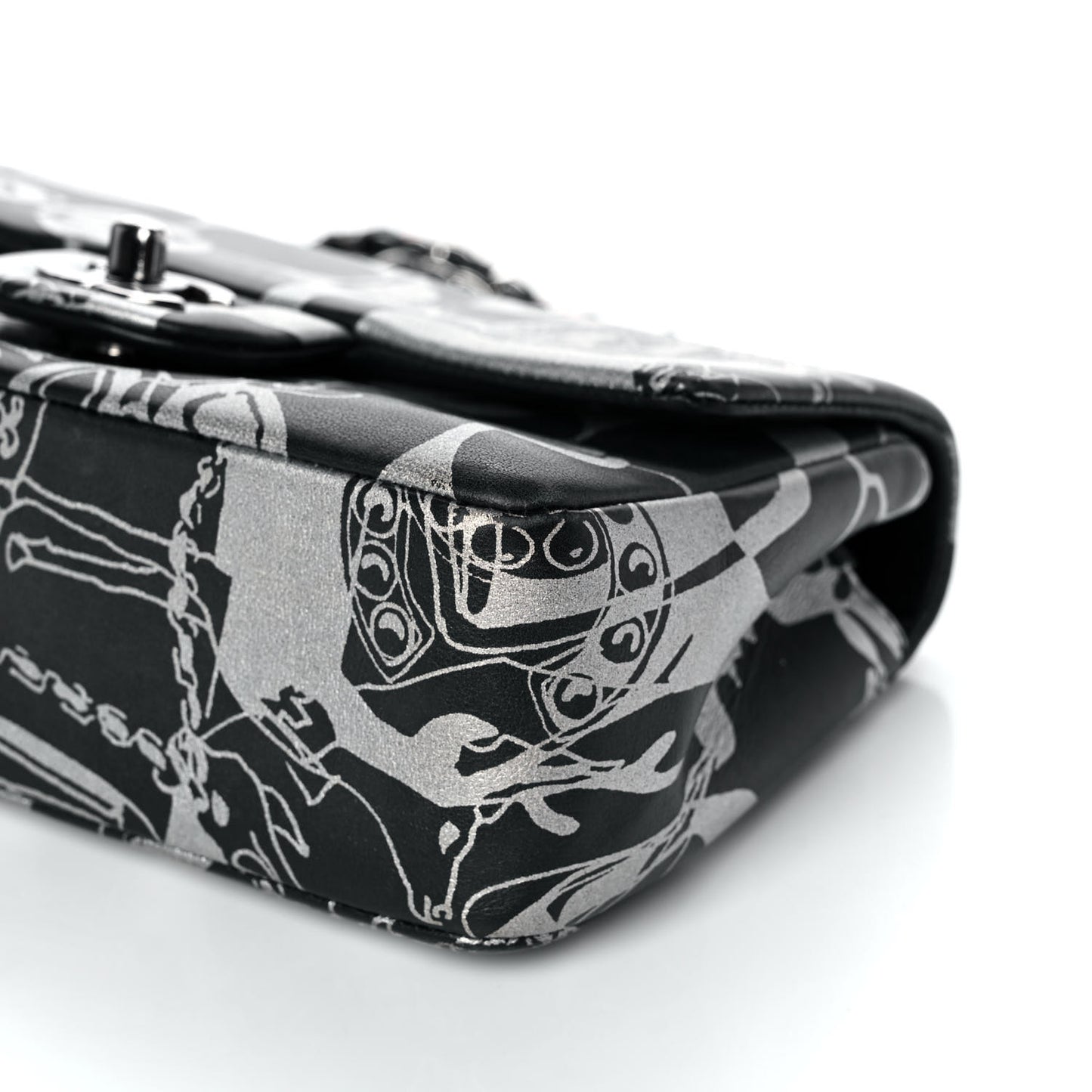 Lambskin Printed Mini Rectangular Flap Black Silver