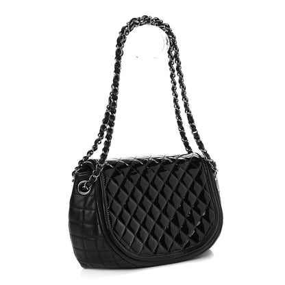 Chanel Lambskin Patent Classic Twist Crescent Flap Bag Black 3 of 12
