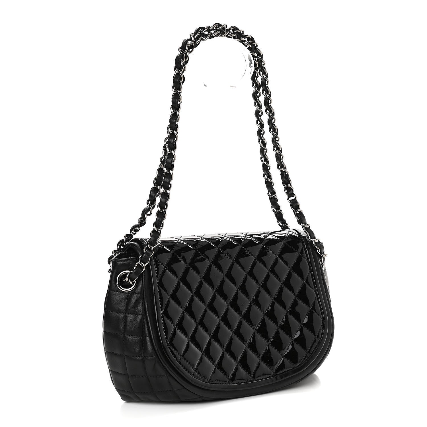 Chanel Lambskin Patent Classic Twist Crescent Flap Bag Black 3 of 12