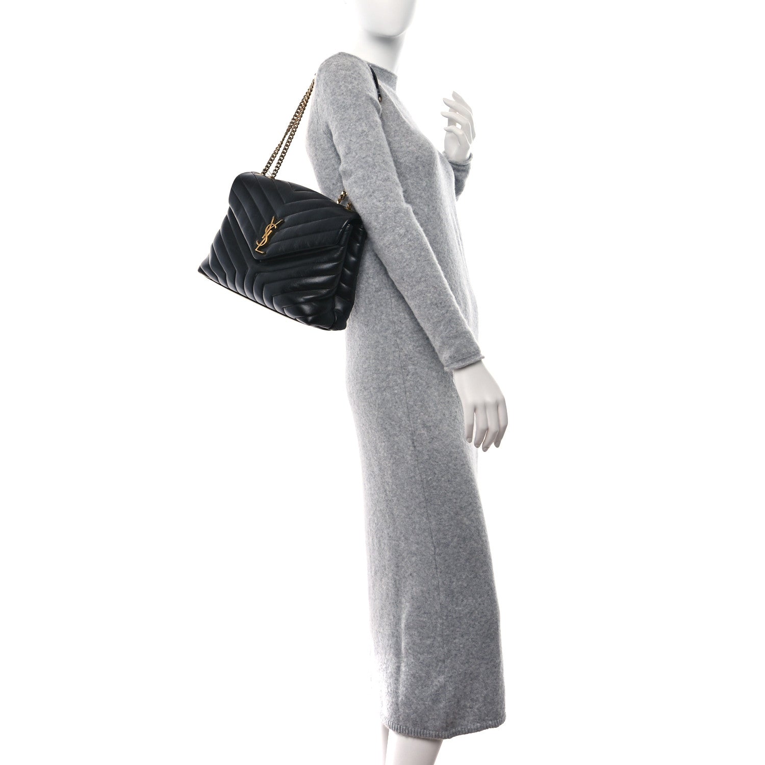 Saint Laurent Calfskin Y Quilted Monogram Medium Loulou Chain Satchel Black 3 of 8