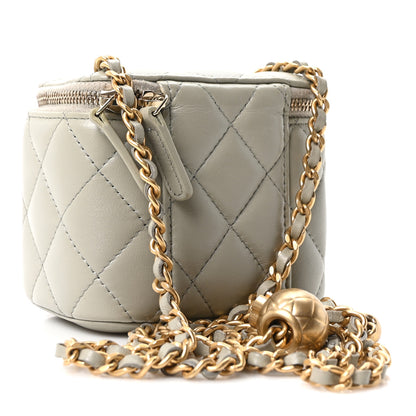 Chanel Lambskin Quilted Pearl Crush Mini Vanity Case With Chain Grey 3 of 10