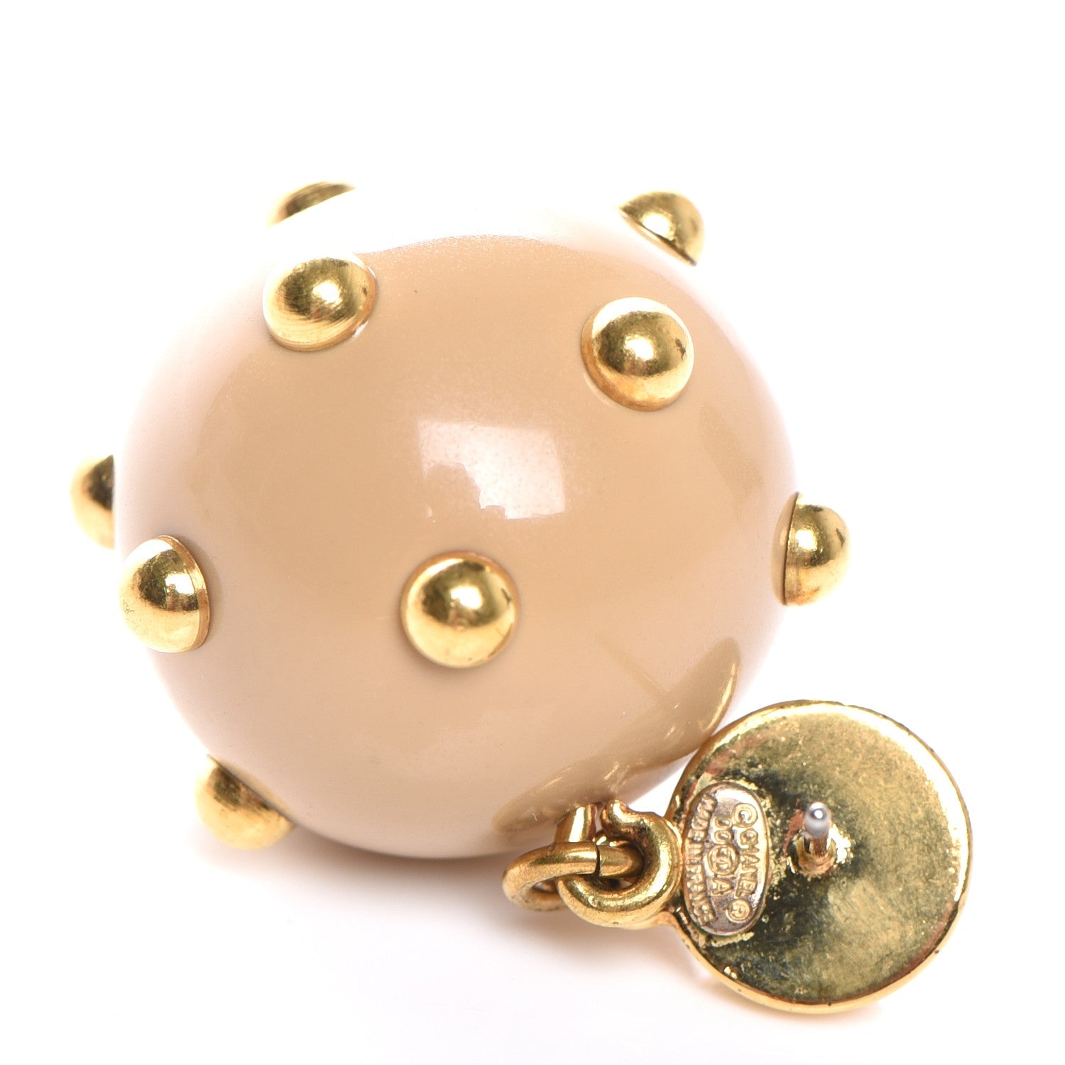 Chanel Resin Studded CC Drop Earrings Beige Gold 4 of 4
