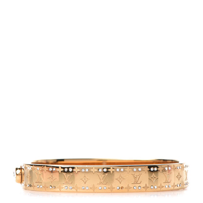 Louis Vuitton Brass Crystal Monogram Nanogram Strass Cuff S Gold 1 of 7