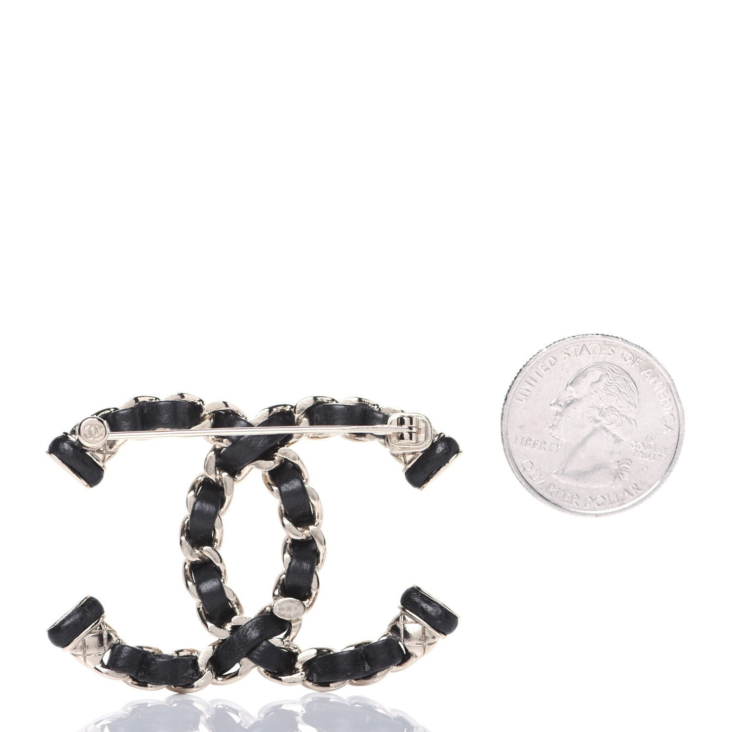 Lambskin Chain CC Brooch Black Gold