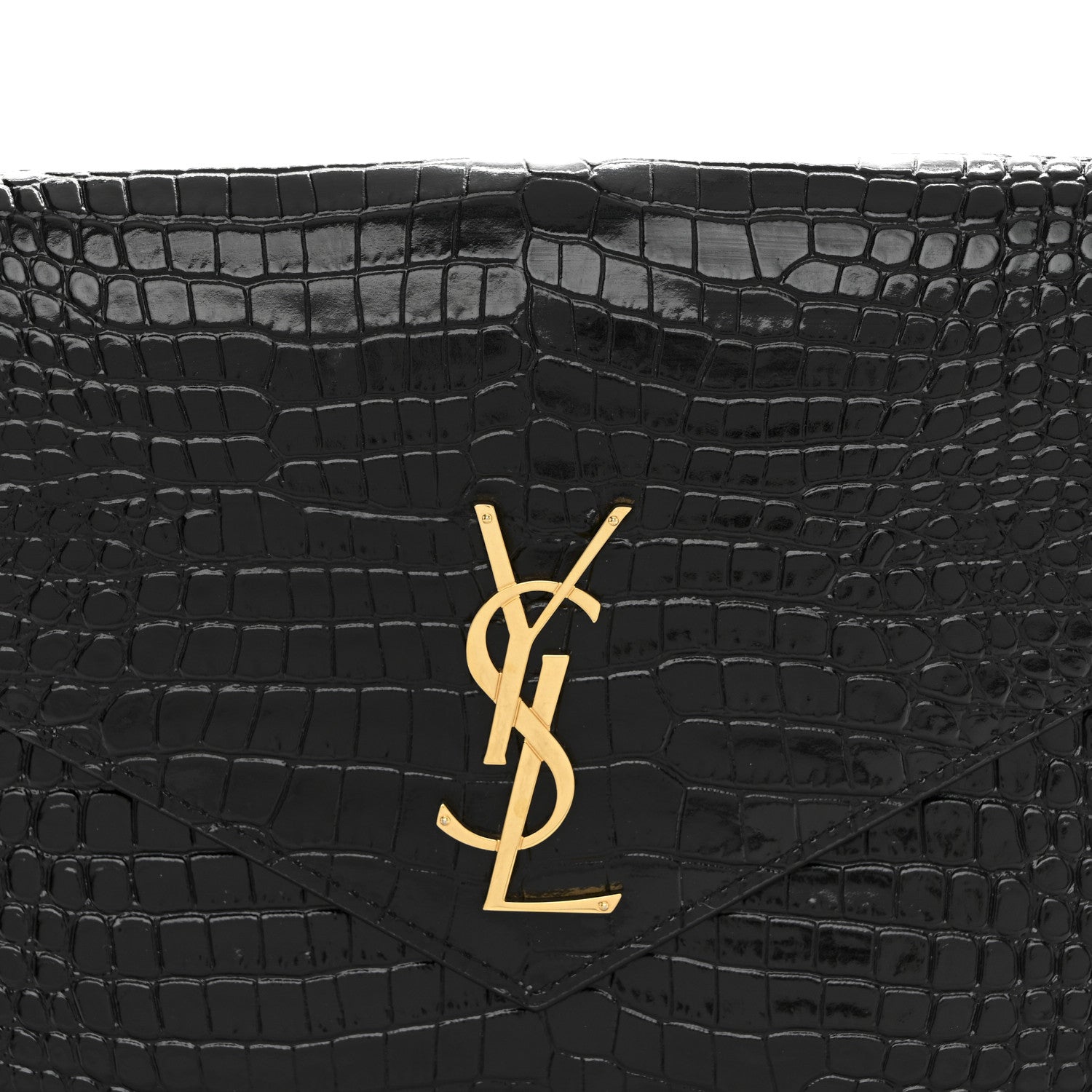 Saint Laurent Calfskin Crocodile Embossed Monogram Cassandre Flap Pouch Black 8 of 11