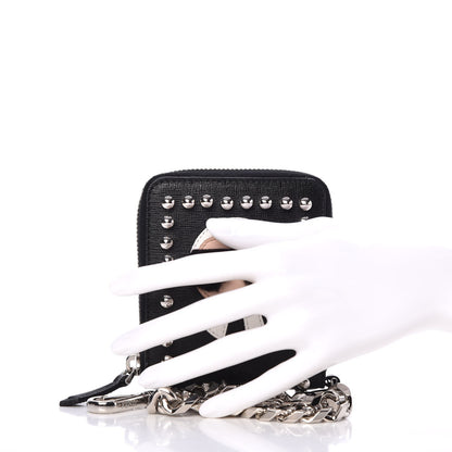Fendi Vitello Elite Flamingo Mink Karlito Studded Zip Around Chain Wallet Black White Plaster 2 of 15