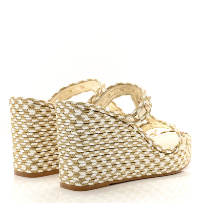 Valentino Garavani Metallic Laminated Nappa Silk Torchon Rockstud Espadrille Wedge 25/90mm Slide Sandals 40 White Platino 5 of 9