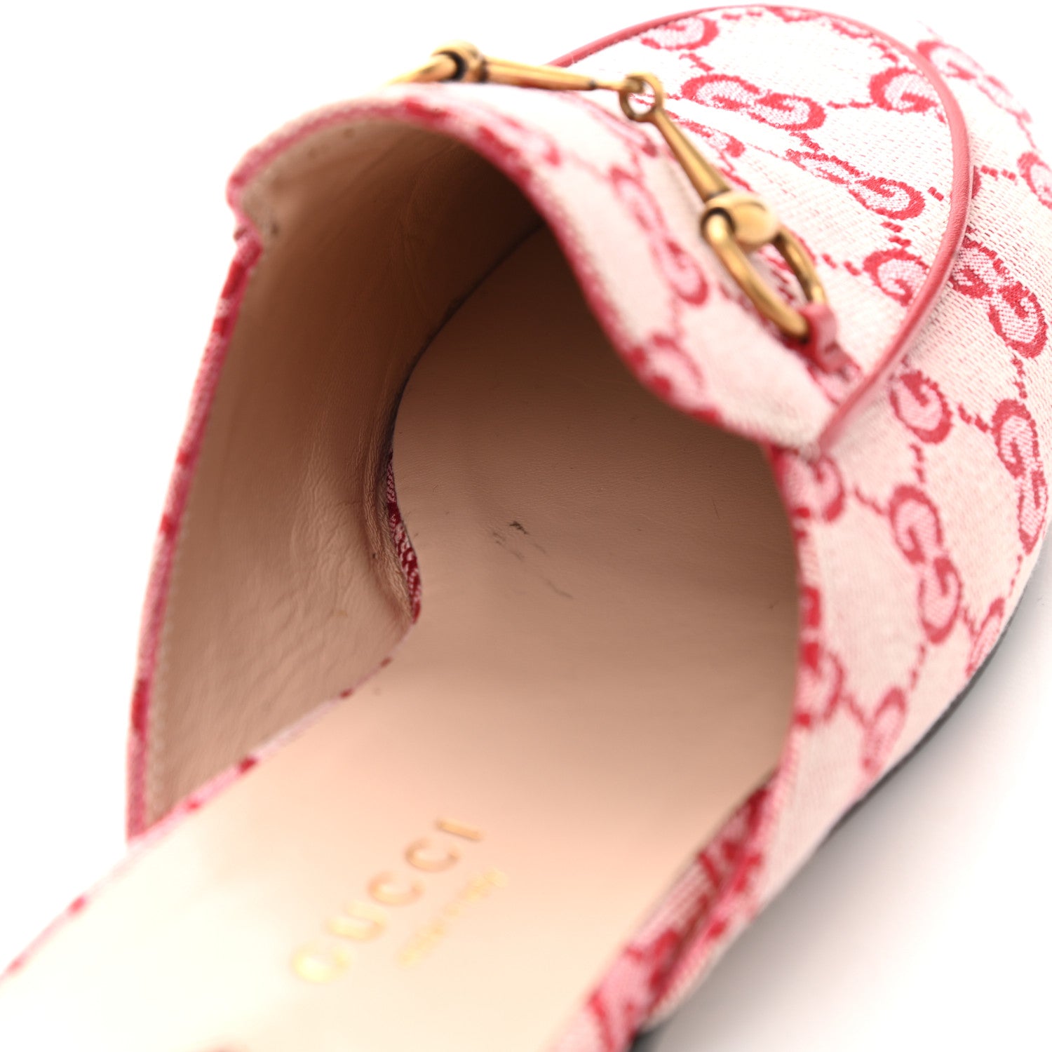 Gucci Canvas GG Monogram Horsebit Womens Princetown Slippers 38 Gardenia Hibiscus Red 9 of 10