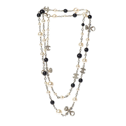 Chanel Crystal Pearl CC Bow Necklace Black Gold 3 of 5