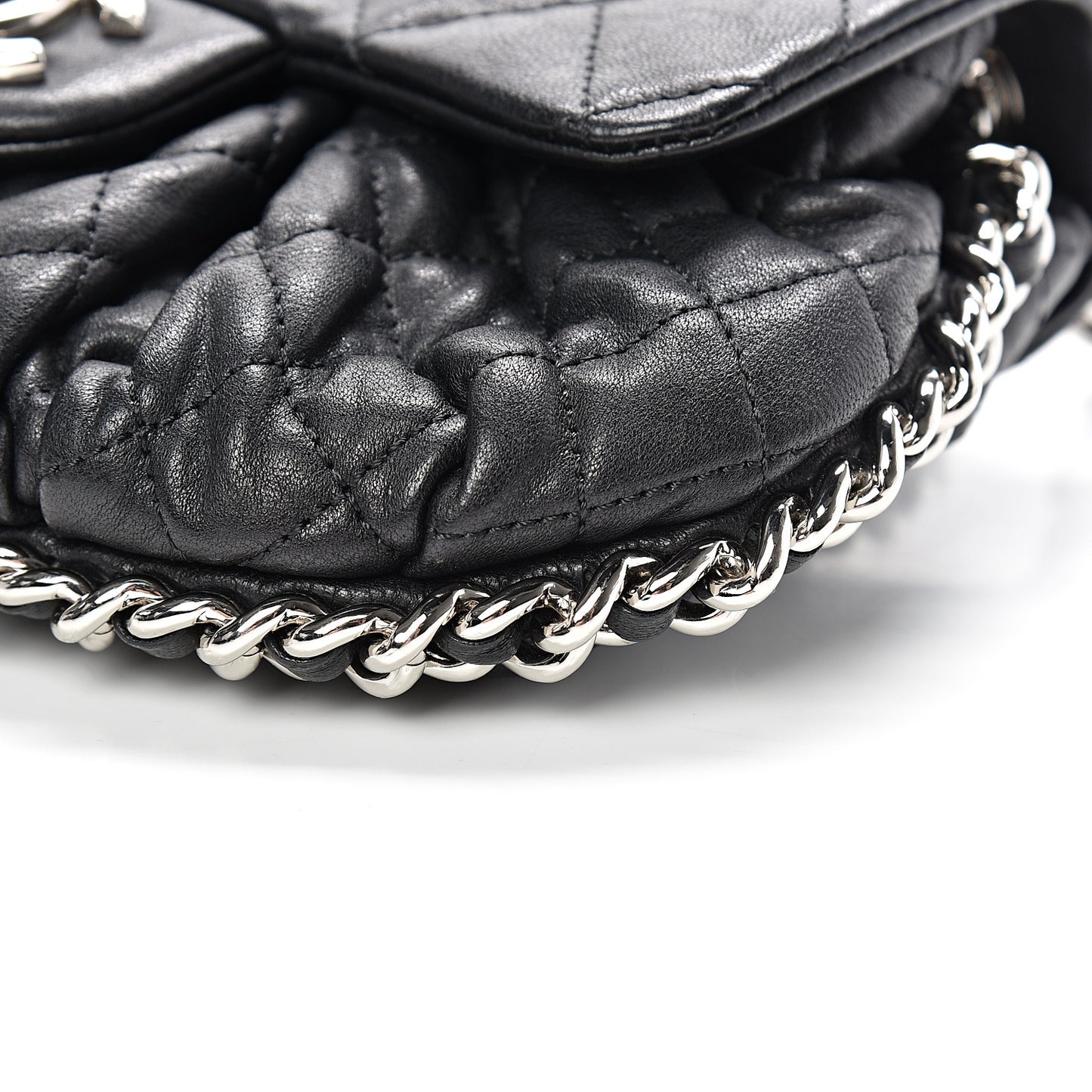 Washed Lambskin Quilted Mini Chain Around Flap Black