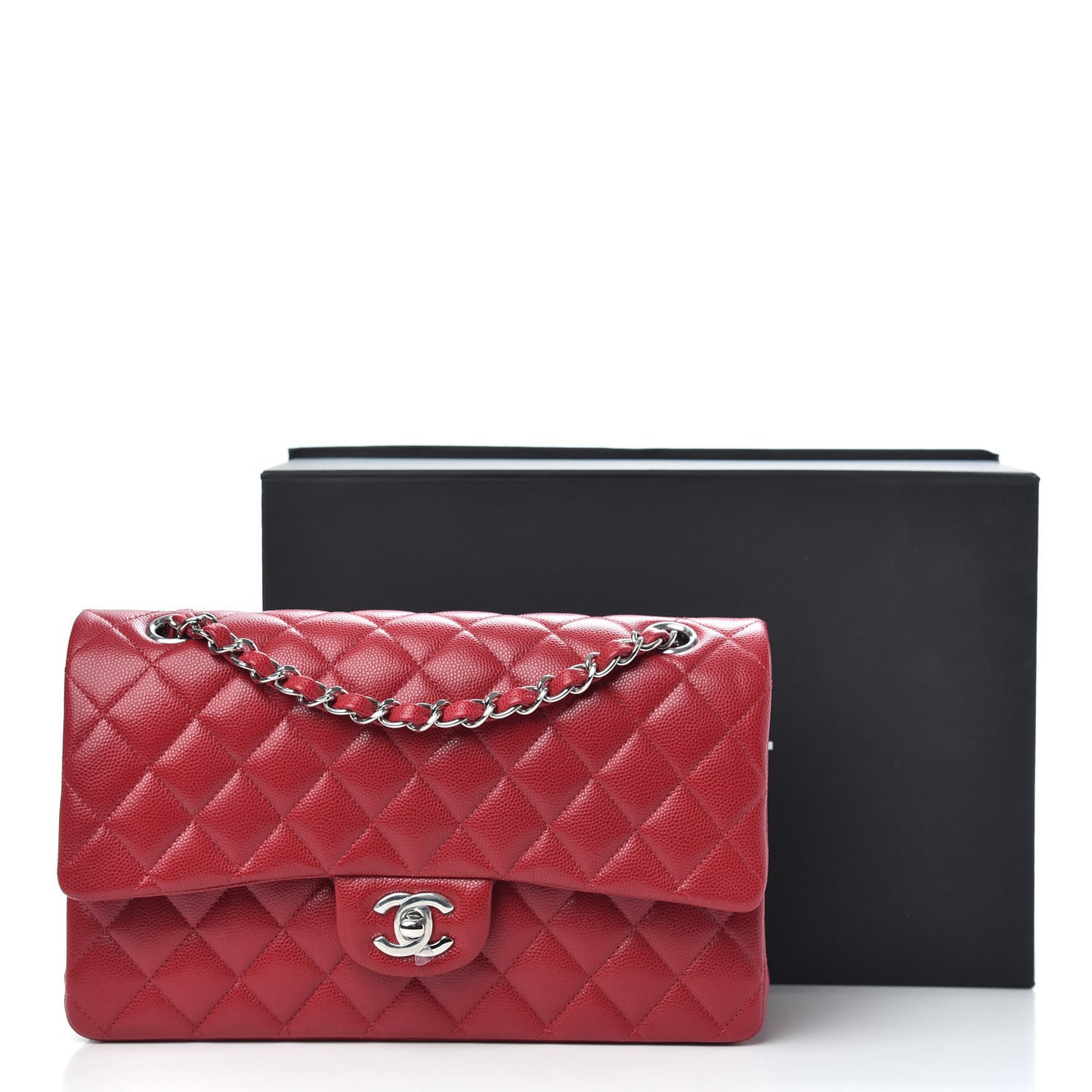Caviar Quilted Medium Double Flap Red