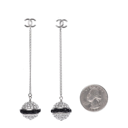 Chanel Crystal CC Drop Earrings Silver Black 2 of 6