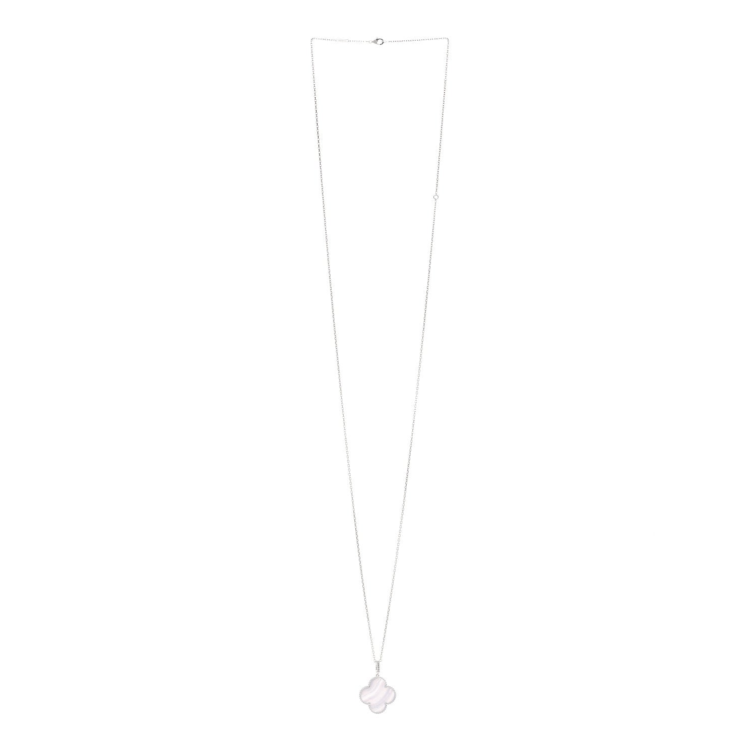 Van Cleef & Arpels 18K White Gold Chalcedony Magic Alhambra Pendant Long Necklace 3 of 6