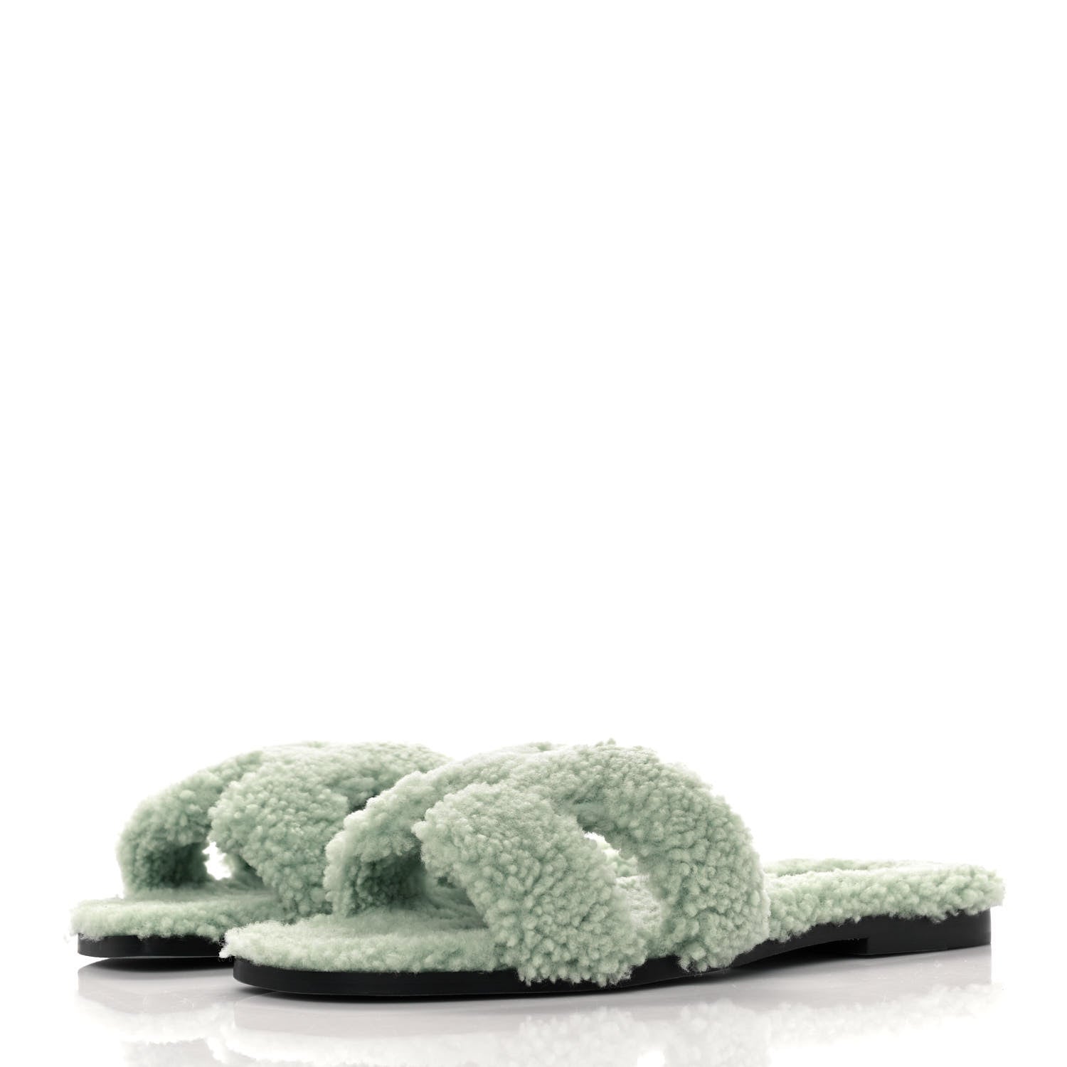 Hermes Woolskin Oran Sandals 39 Vert D’Eau 3 of 7