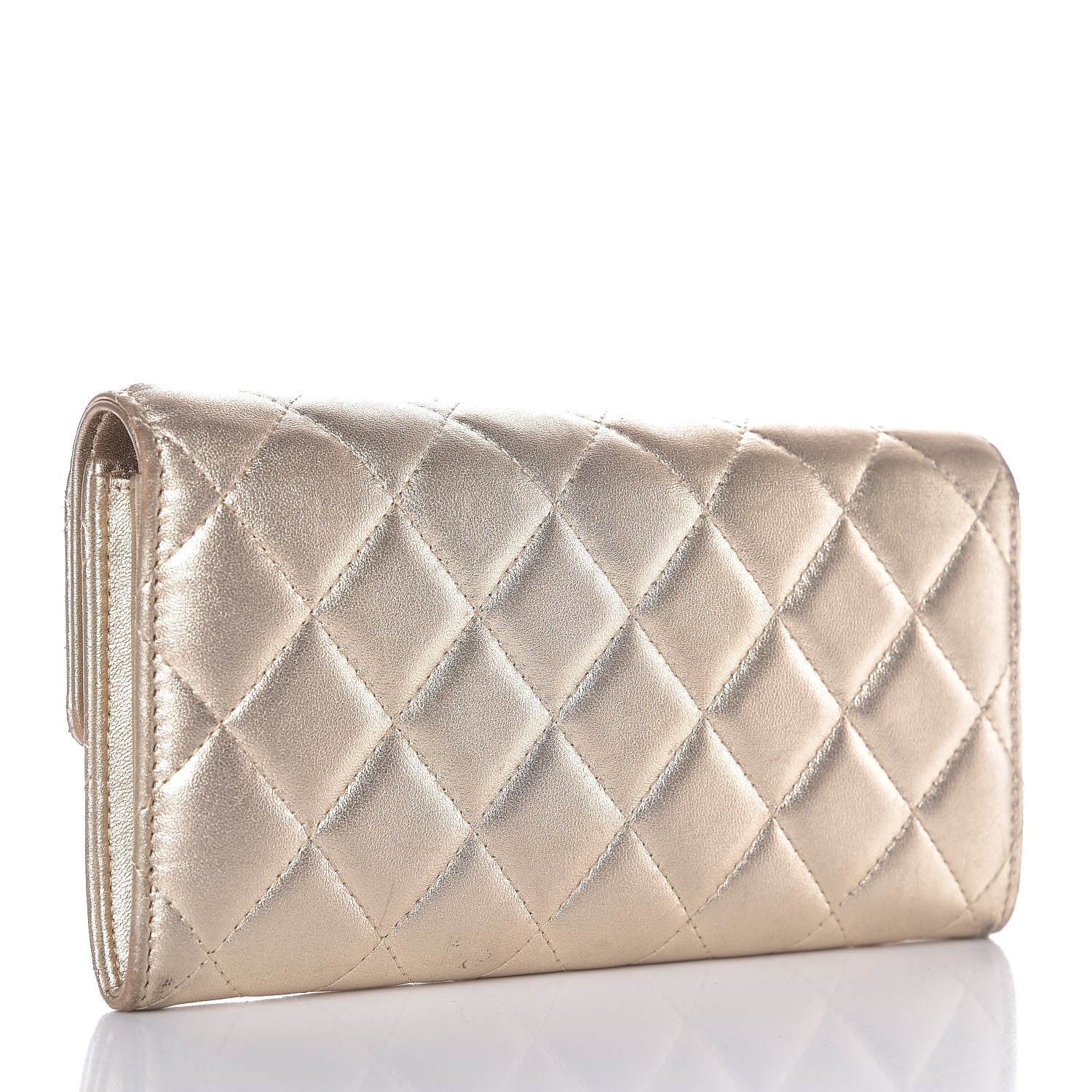 Chanel Metallic Quilted Flap Wallet Gold 3 of 13