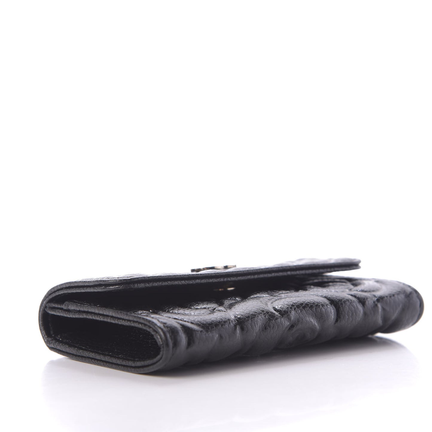 Caviar Camellia Embossed Card Holder Wallet Black