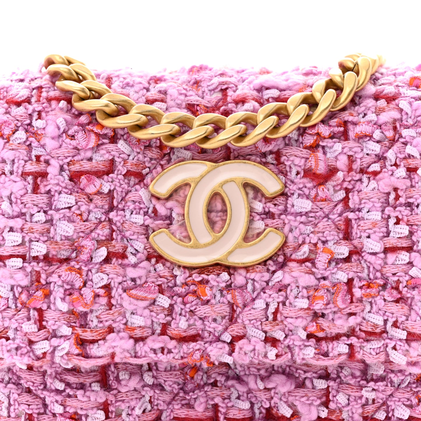 Tweed Enamel Quilted Pending CC Card Holder On Chain Light Purple Pink Red