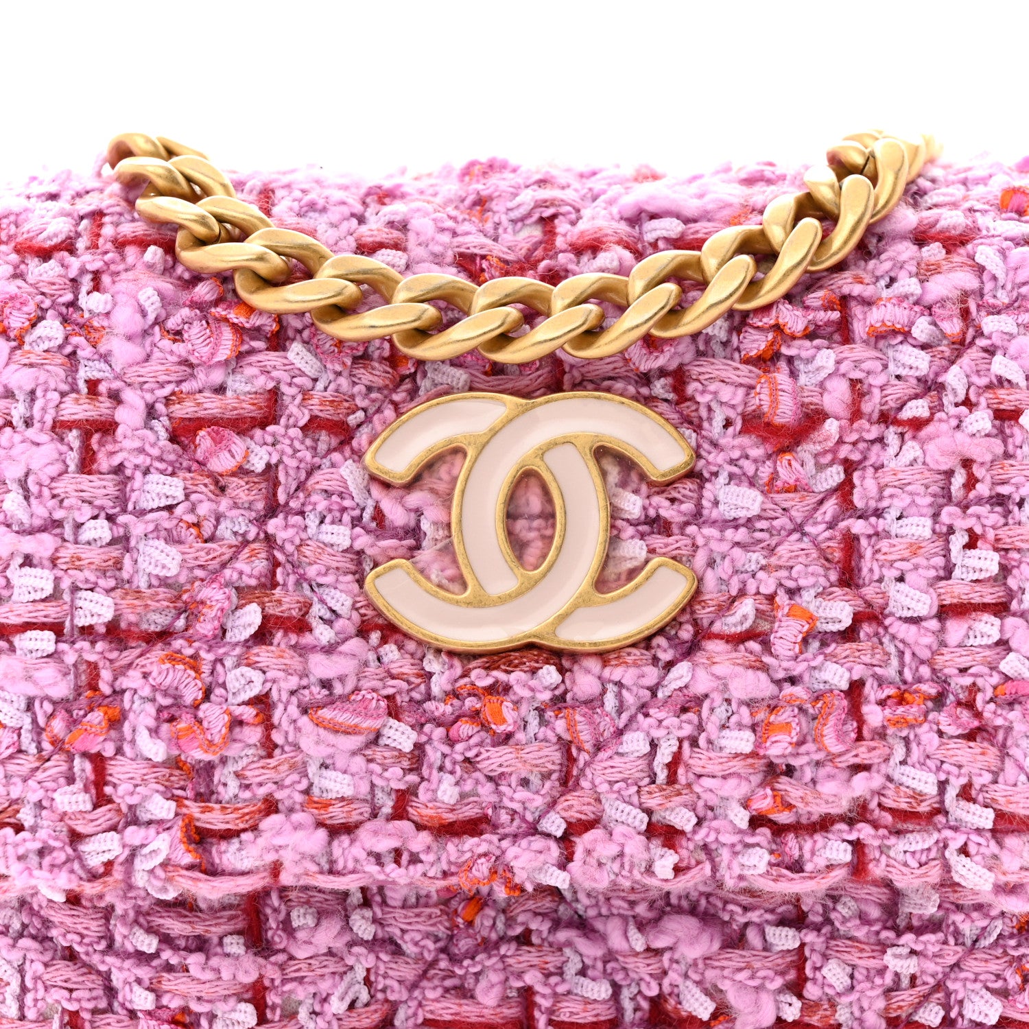 Chanel Tweed Enamel Quilted Pending CC Card Holder On Chain Light Purple Pink Red 9 of 11