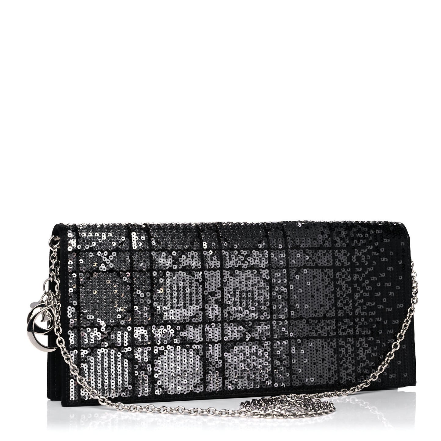 Satin Sequin Cannage Rendezvous Chain Wallet Black Multicolor