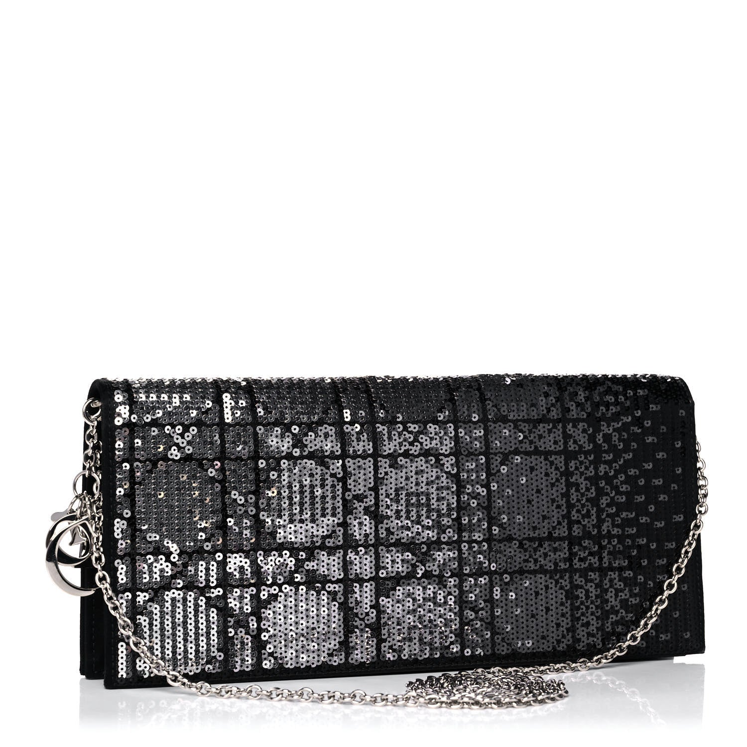 Christian Dior Satin Sequin Cannage Rendezvous Chain Wallet Black Multicolor 3 of 14
