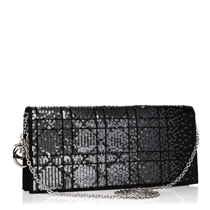Christian Dior Satin Sequin Cannage Rendezvous Chain Wallet Black Multicolor 3 of 14