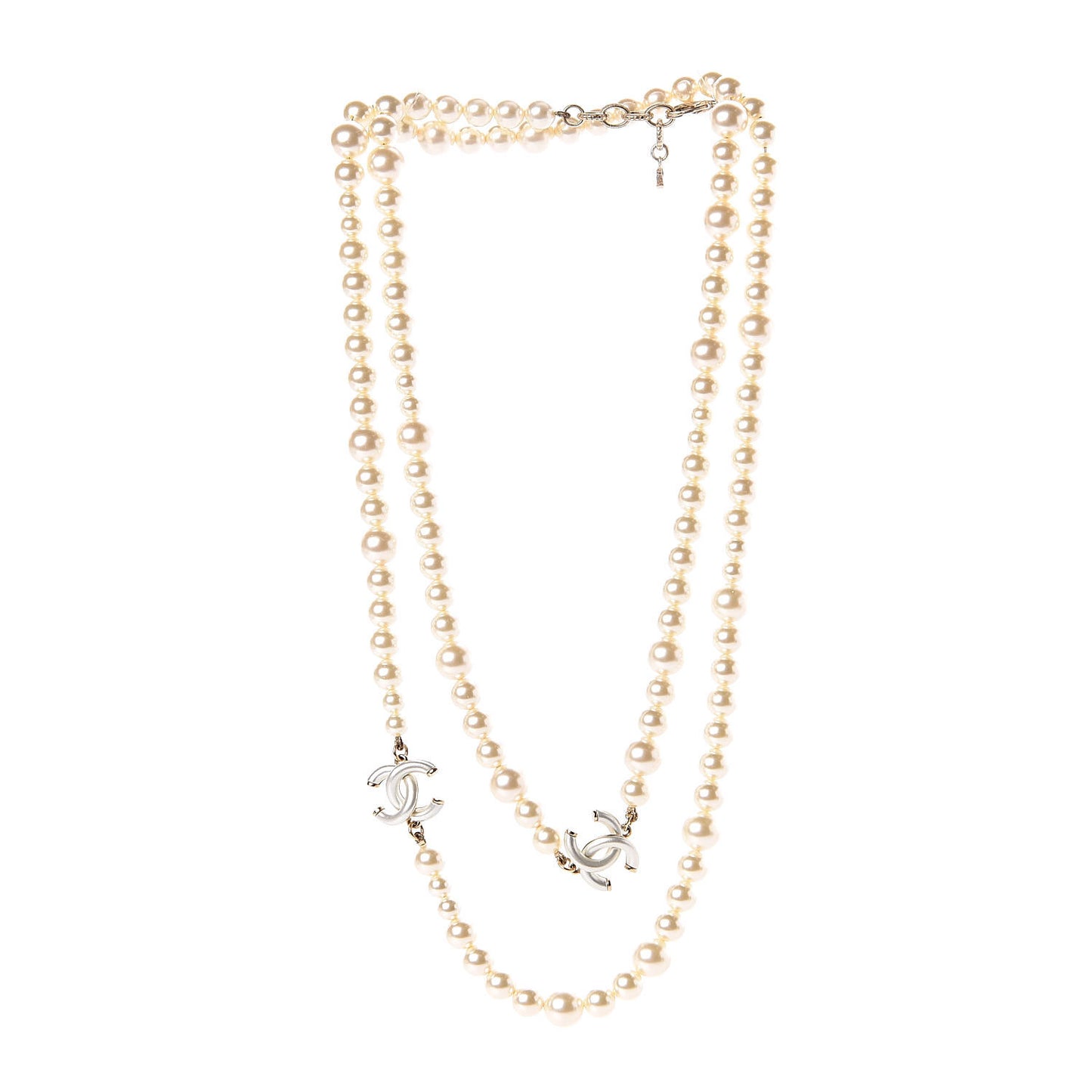 Graduated Pearl CC Long Necklace Gold