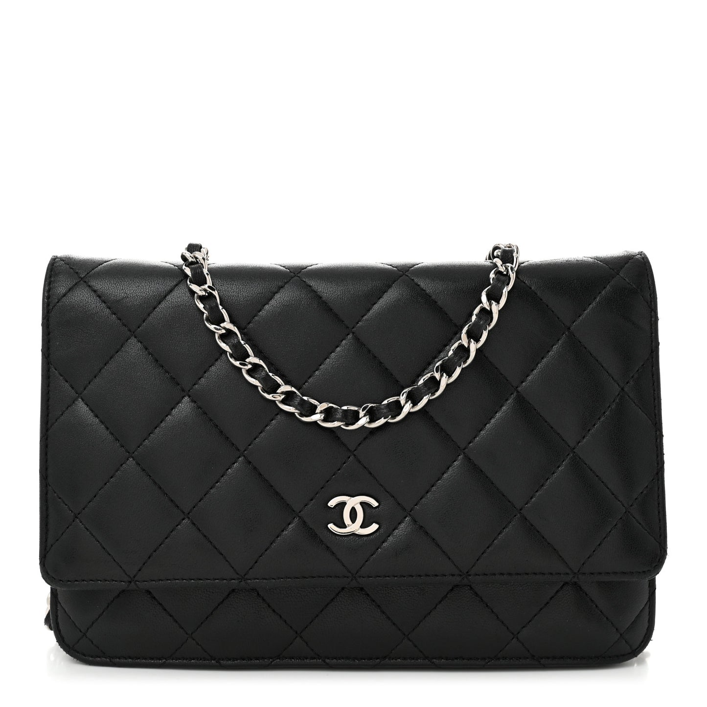 Lambskin Quilted Wallet On Chain WOC Black