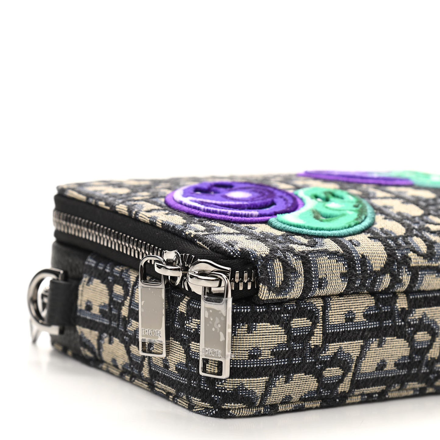 X KENNY SCHARF Oblique Canvas Embroidered Patches Crossbody Charcoal