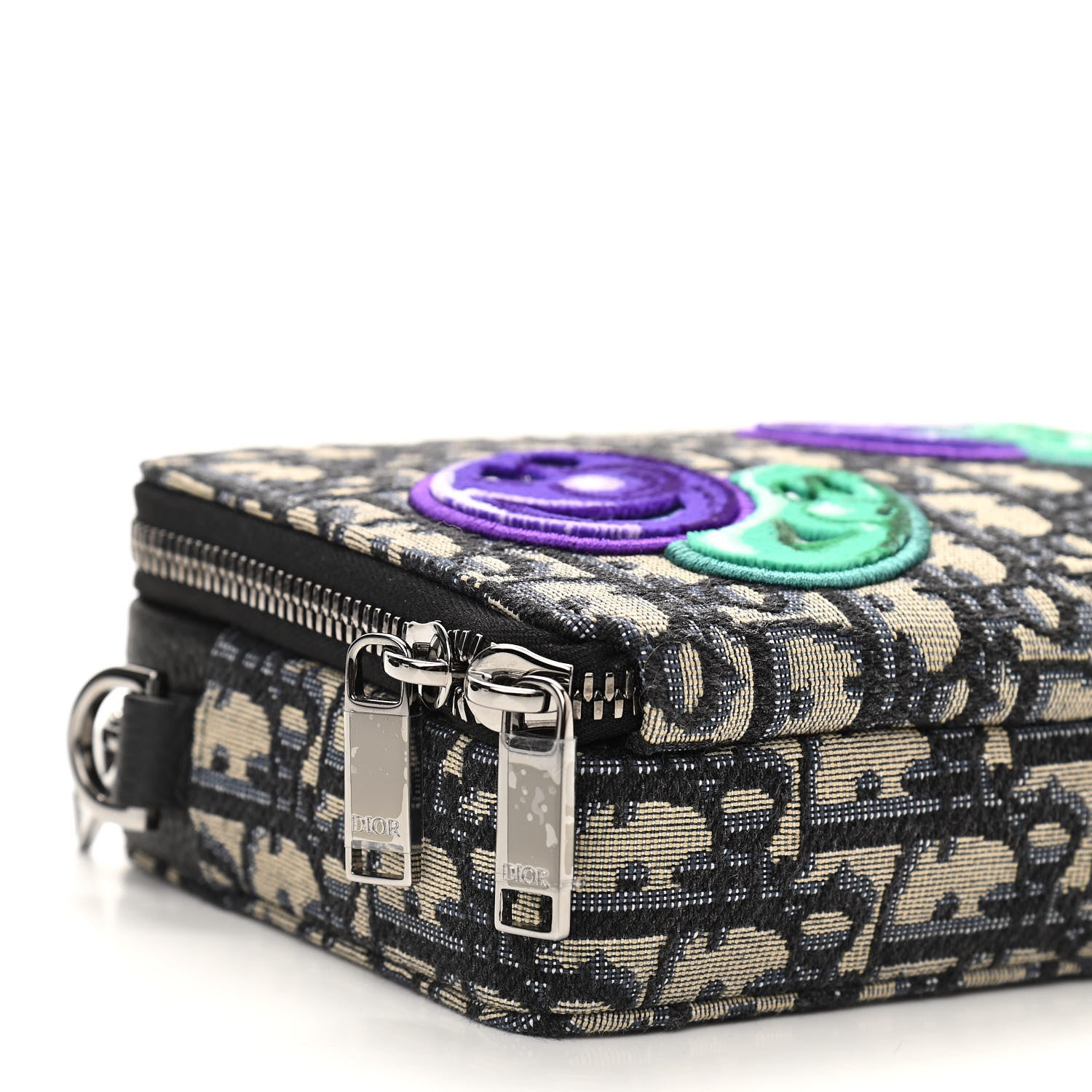 Christian Dior X KENNY SCHARF Oblique Canvas Embroidered Patches Crossbody Charcoal 8 of 10