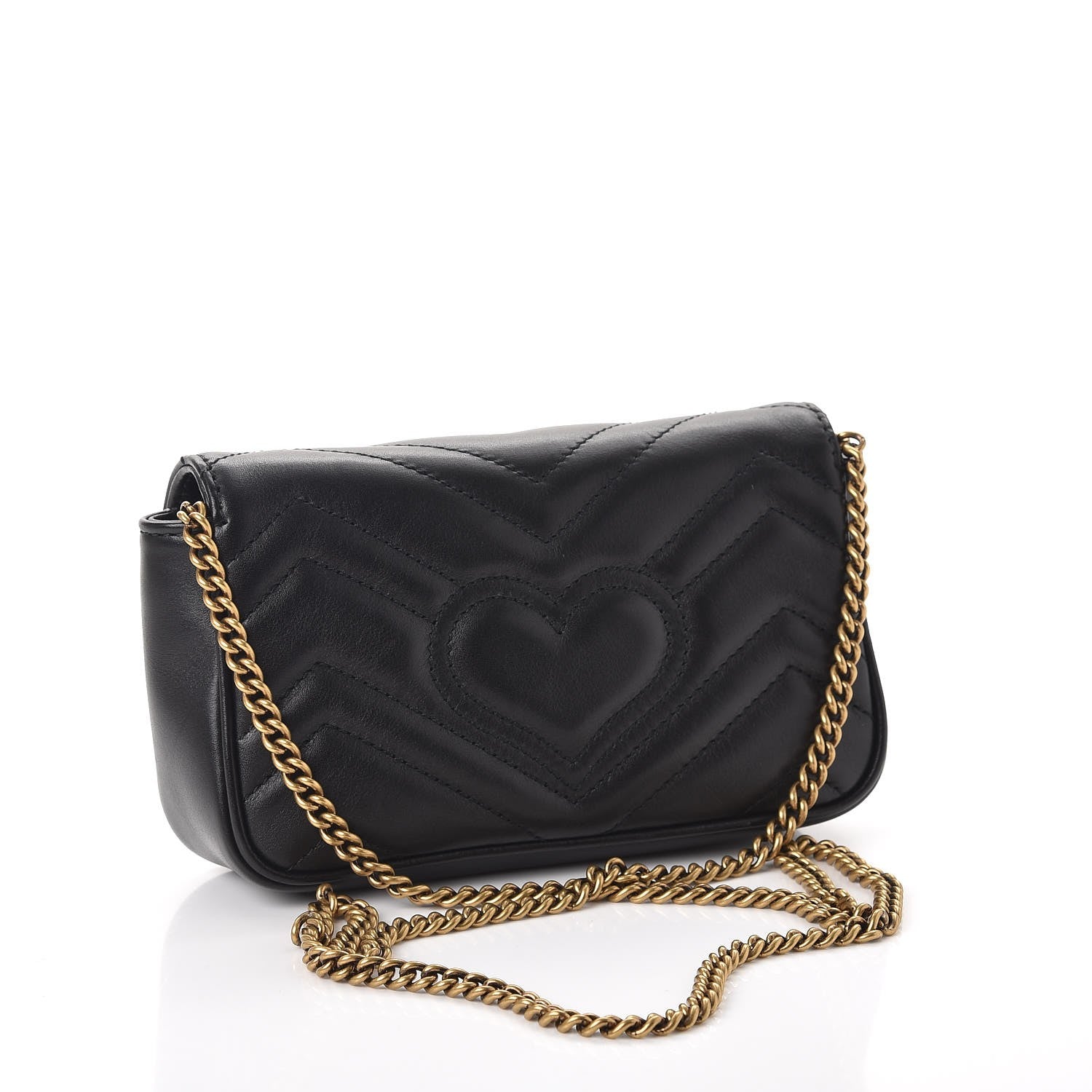 Gucci Calfskin Matelasse Super Mini GG Marmont Shoulder Bag Black 4 of 10
