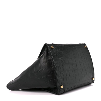 Celine Crocodile Embossed Calfskin Medium Phantom Luggage Black 4 of 10