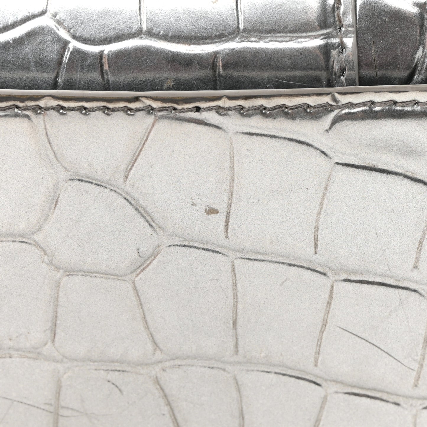 Metallic Calfskin Crocodile Embossed Hourglass Top Handle Bag XS Silver