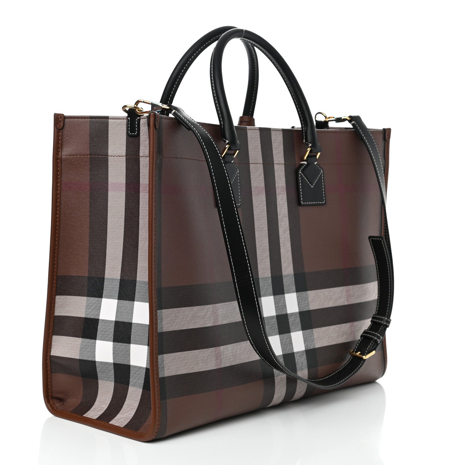 Burberry E-Canvas Check Calfskin Medium Freya Tote Dark Birch Brown 3 of 9