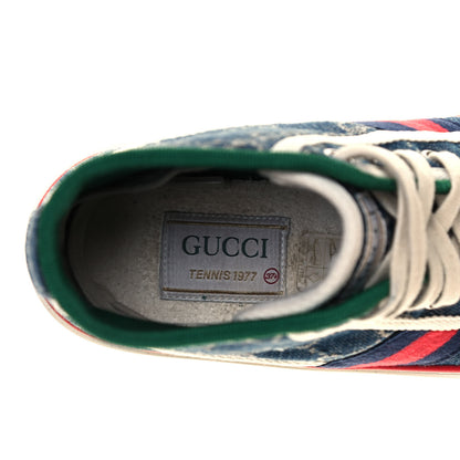 Gucci New Denim GG Monogram Web Womens 1977 Tennis High Top Sneakers 37.5 Blue Tea Mystic White 7 of 10