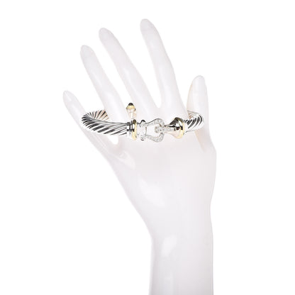David Yurman Sterling Silver 18K Yellow Gold Diamond Pink Tourmaline 10mm Cable Buckle Bracelet 2 of 5