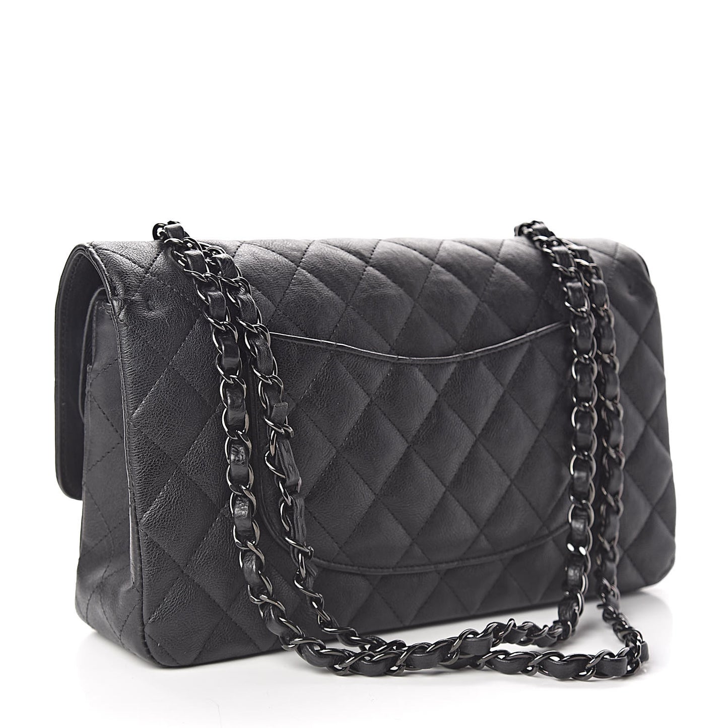 Crumpled Calfskin Quilted Medium Double Flap So Black