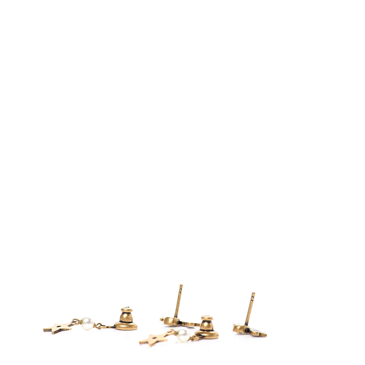 Christian Dior Metal J'Adior Star Pearl Earrings Aged Gold 3 of 5