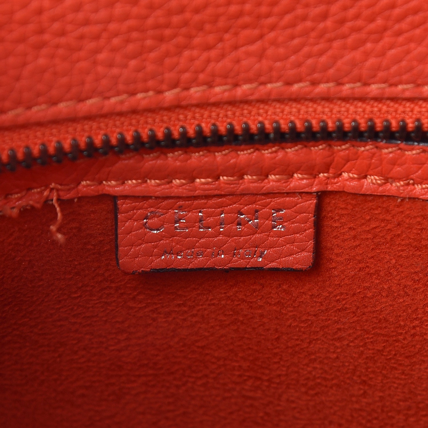Celine Drummed Calfskin Nano Luggage Vermillion 6 of 15