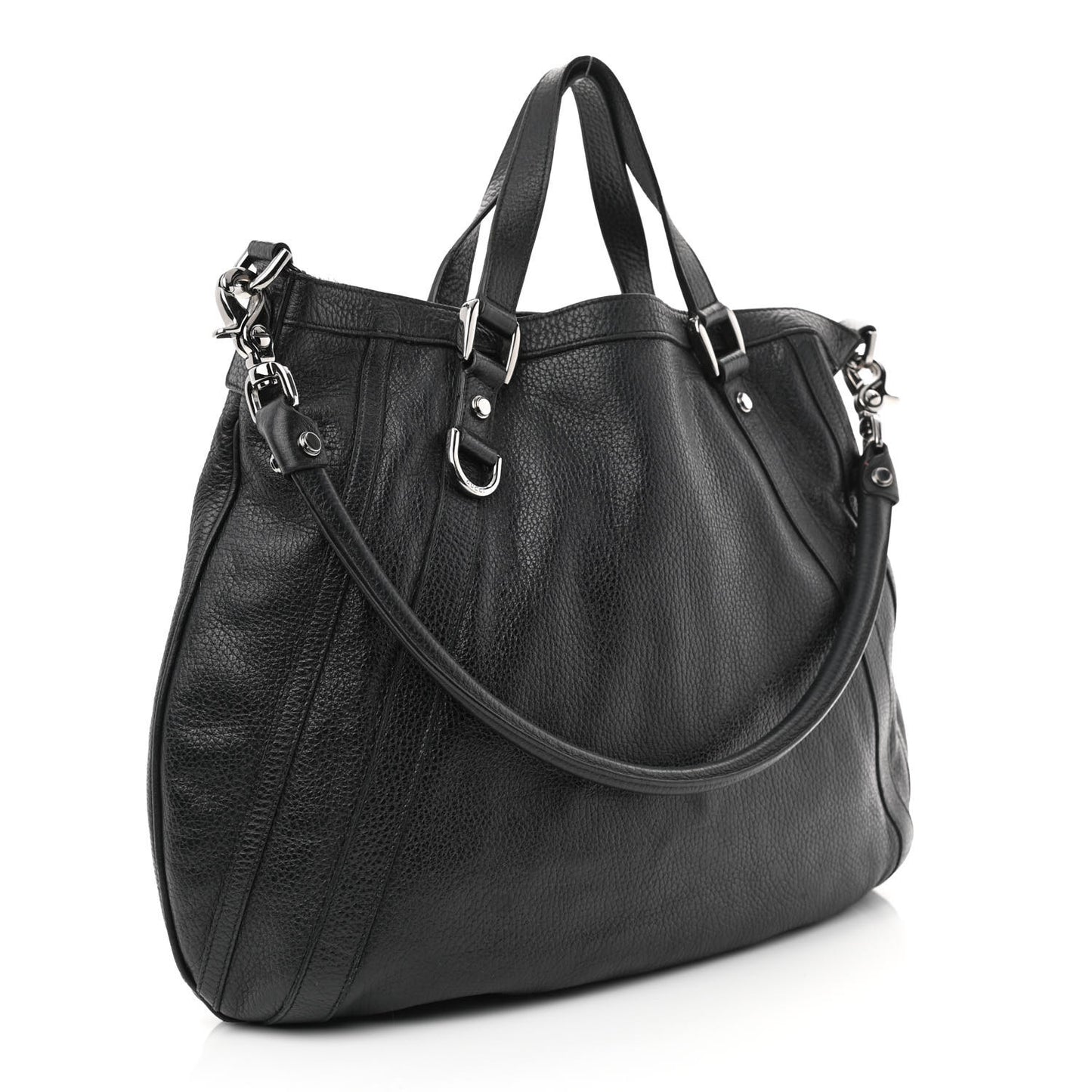 Pebbled Calfskin Medium Abbey Convertible Tote Black
