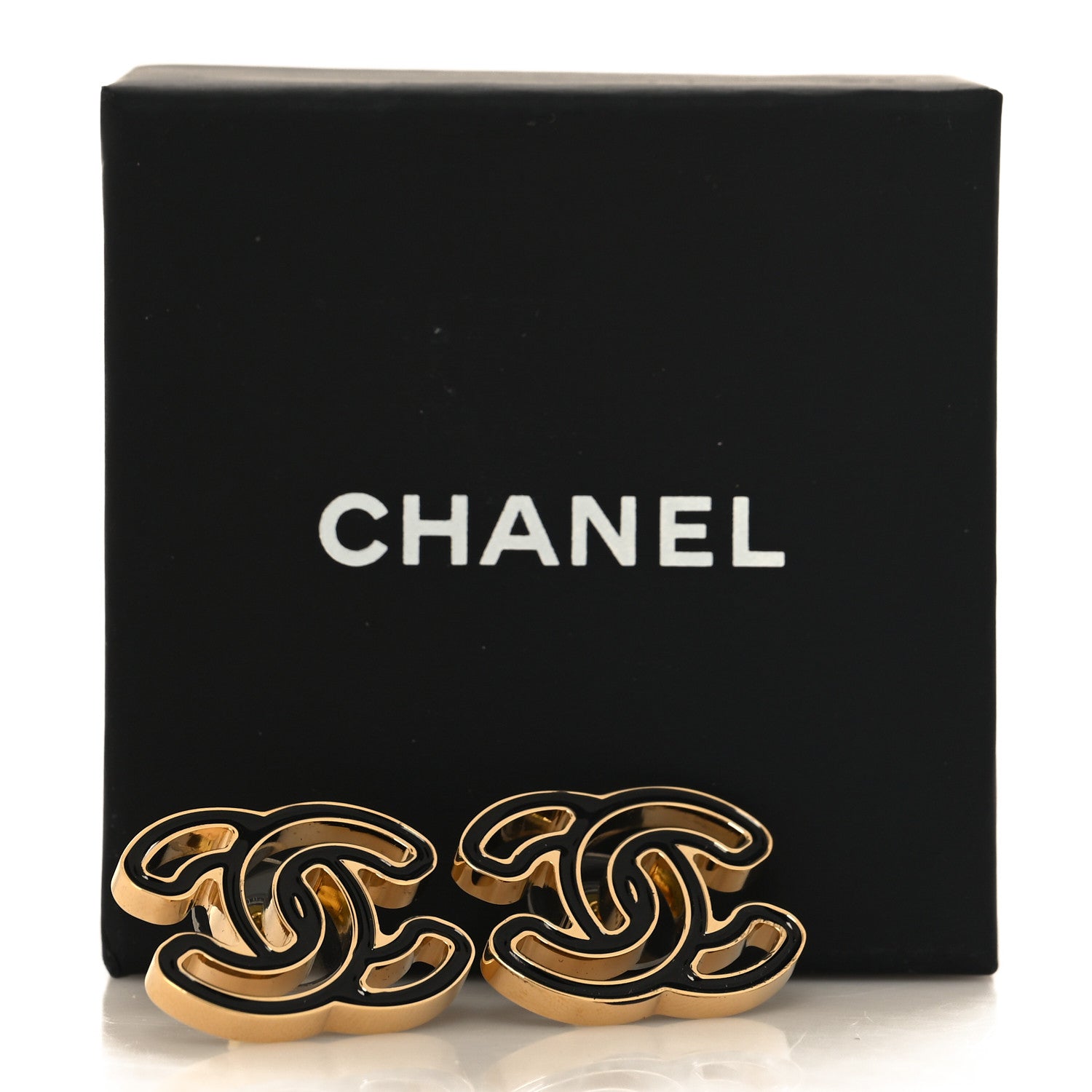 Chanel Metal Enamel CC Earrings Black Gold 5 of 5