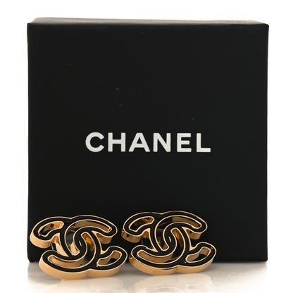 Chanel Metal Enamel CC Earrings Black Gold 5 of 5