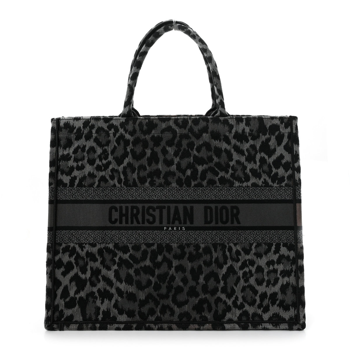 Christian Dior Canvas Mizza Embroidered Large Leopard Book Tote Grey 1 of 11