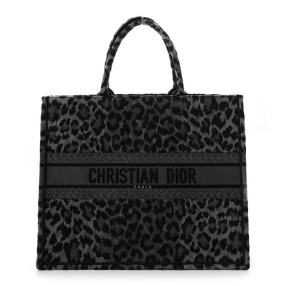 Christian Dior Canvas Mizza Embroidered Large Leopard Book Tote Grey 1 of 11