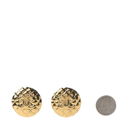 Chanel Metal Quilted CC Round Clip On Earrings Gold 2 of 5